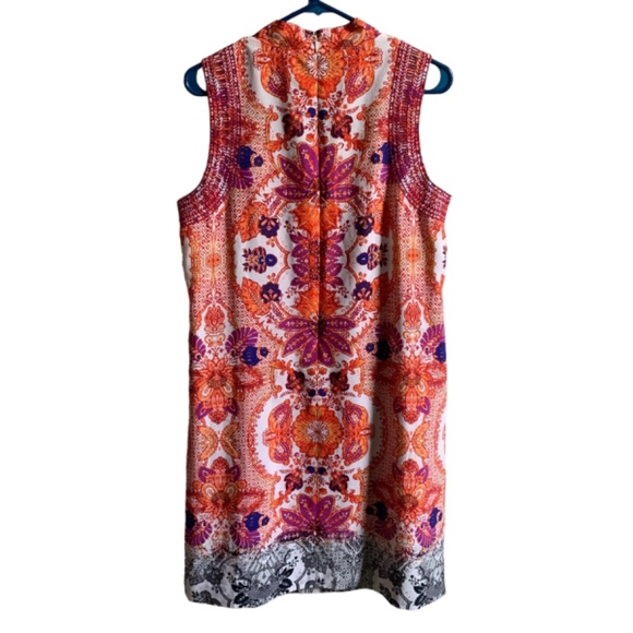 Antonio Melani Dress 10 Orange Blue Floral Sleeveless V-Neck Lined Belt Loops - Picture 5 of 12